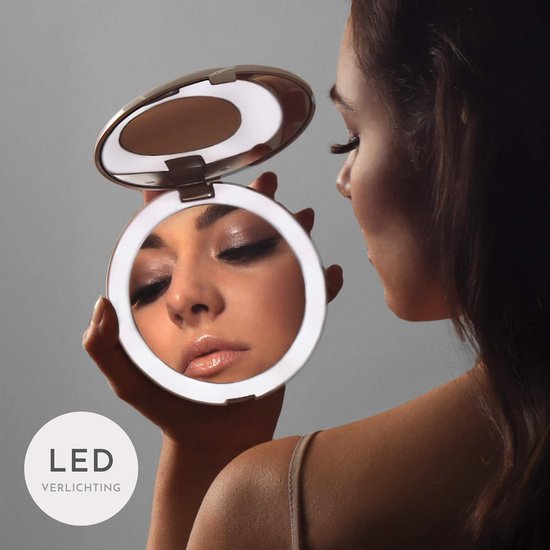 Compacte Make-Up Spiegel met Verlichting – 10 x Vergroting – USB oplaadbaar – LED Verlichting – Dimfunctie – Cadeautip – Mat Zilver - Merkloos