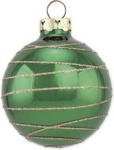 Groene Kerstballen met glitter lijntjes 8 cm - set van 3 - Handgemaakt in Duitsland