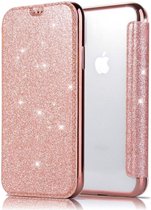 Apple iPhone XR Flip Case - Roze - Glitter - PU leer - Soft TPU - Folio
