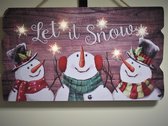 Houten wandbord met LED verlichting - Kerst schilderij - Tekstbord van hout - 3 Sneeuwpoppen Let it Snow - 6 x LED - 40 x 23 x 2,2 cm - B/O - Kerstdecoratie