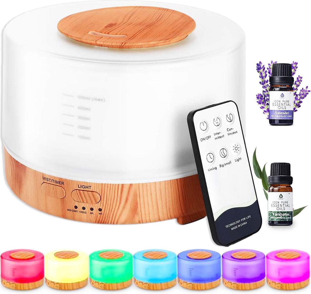 Lifest Aroma Diffuser 700ML incl. Lavendel en Eucalyptus Etherische Olie met...