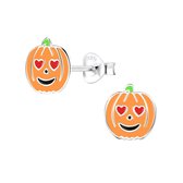 Joy|S - Zilveren Pompoen oorbellen met hartjes halloween