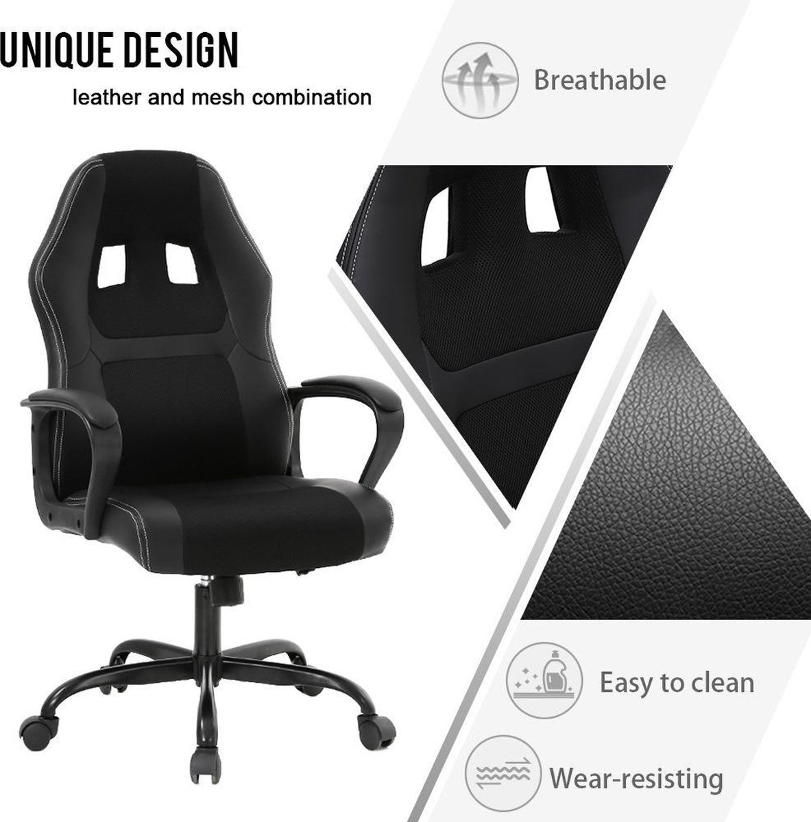 Best Office OC-SV61-Black - Ergonomische gaming stoel, PU-leer bureaustoel,...  | bol.com