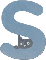 Lettre en bois S Blauw avec chat | 9 cm