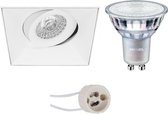 LED Spot Set - Pragmi Nivas Pro - GU10 Fitting - Inbouw Vierkant - Mat Wit - Trimless - Kantelbaar - 150mm - Philips - MASTER 927 36D VLE - 4.9W - Warm Wit 2200K-2700K - DimTone Dimbaar