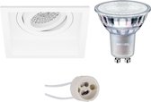 LED Spot Set - Pragmi Domy Pro - GU10 Fitting - Inbouw Vierkant - Mat Wit - Verdiept - Kantelbaar - 105mm - Philips - MASTER 927 36D VLE - 3.7W - Warm Wit 2200K-2700K - DimTone Dimbaar