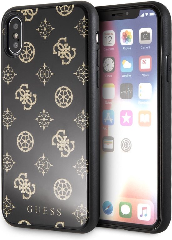 Coque iPhone XS / X GUESS Double Layer Glitter Back Cover - Zwart | bol.com
