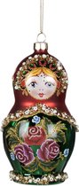 Viv! Home Luxuries Kerstornament - matroesjka pop - glas - rood groen - 10cm