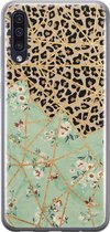 Samsung Galaxy A70 hoesje siliconen - Luipaard bloemen print - Soft Case Telefoonhoesje - Luipaardprint - Groen