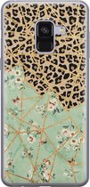 Samsung Galaxy A8 2018 hoesje siliconen - Luipaard bloemen print - Soft Case Telefoonhoesje - Luipaardprint - Groen