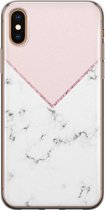 iPhone XS Max hoesje siliconen - Marmer roze grijs - Soft Case Telefoonhoesje - Marmer - Transparant, Roze