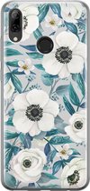 Huawei P Smart 2019 hoesje - Witte bloemen - Soft Case Telefoonhoesje - Bloemen - Blauw