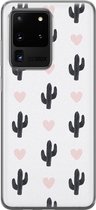 Samsung S20 Ultra hoesje - Cactus hartjes | Samsung Galaxy S20 Ultra hoesje | Siliconen TPU hoesje | Backcover Transparant
