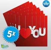 5x Muziekwenskaart - I love you – zelf opneembaar – 60 seconden – 21x21cm – hoge kwaliteit – inclusief envelop