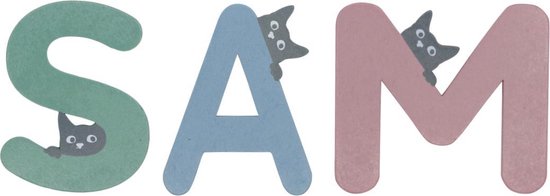 Lettre en bois U Blauw avec chat | 9 cm