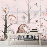 Kinderbehang Watercolor Forest Friends pink 420 x 280 cm (b x h)