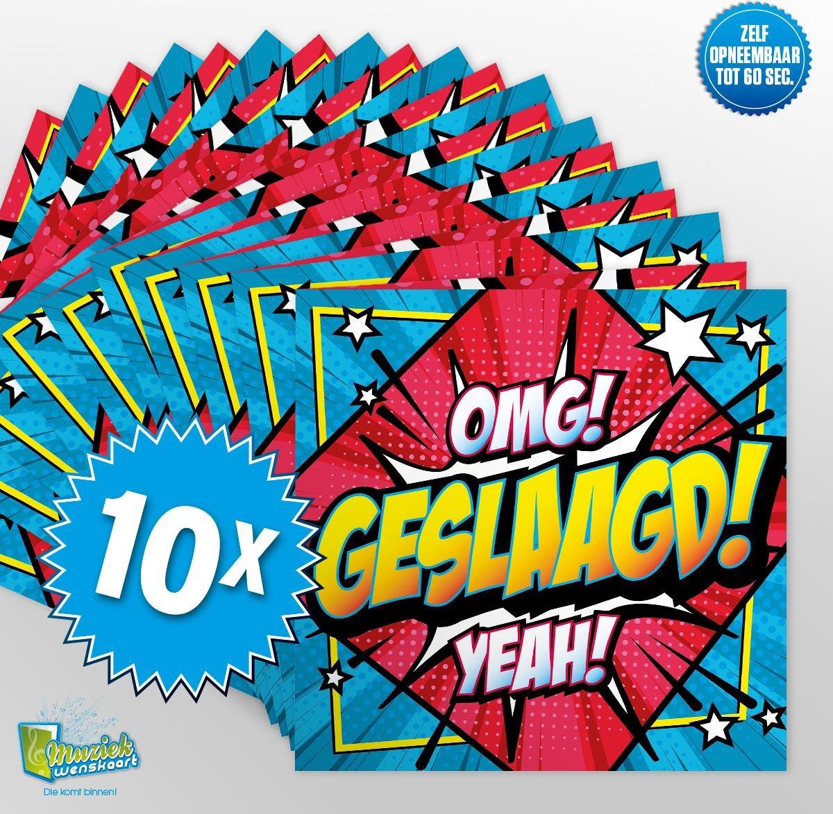 10x Muziekwenskaart - Geslaagd – zelf opneembaar – 60 seconden – 21x21cm – hoge kwaliteit – inclusief envelop