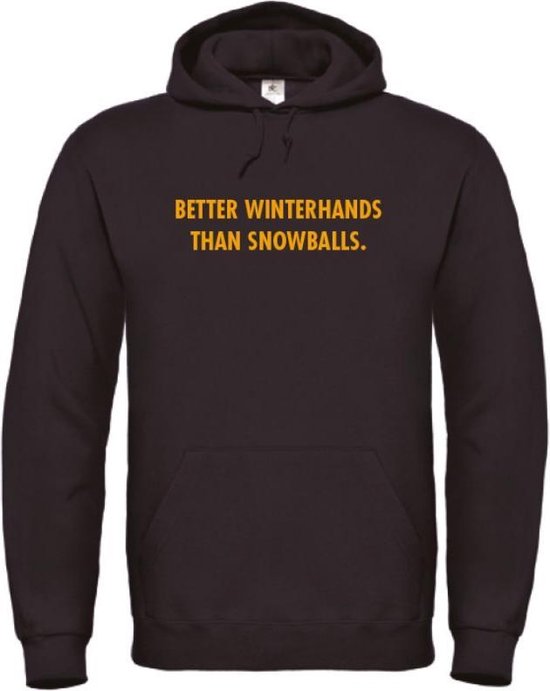 Wintersport hoodie zwart L - Better winterhands than snowballs - okergeel - soBAD. | Foute apres ski outfit | kleding | verkleedkleren | wintersporttruien | wintersport dames en heren