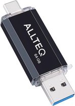 USB stick - Dual USB - USB C - 64 GB - Zwart - Allteq