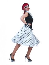 Verkleedpak rok en sjaal wit (met zwarte stippen) Rock 'N Roll Skirt White Onesize