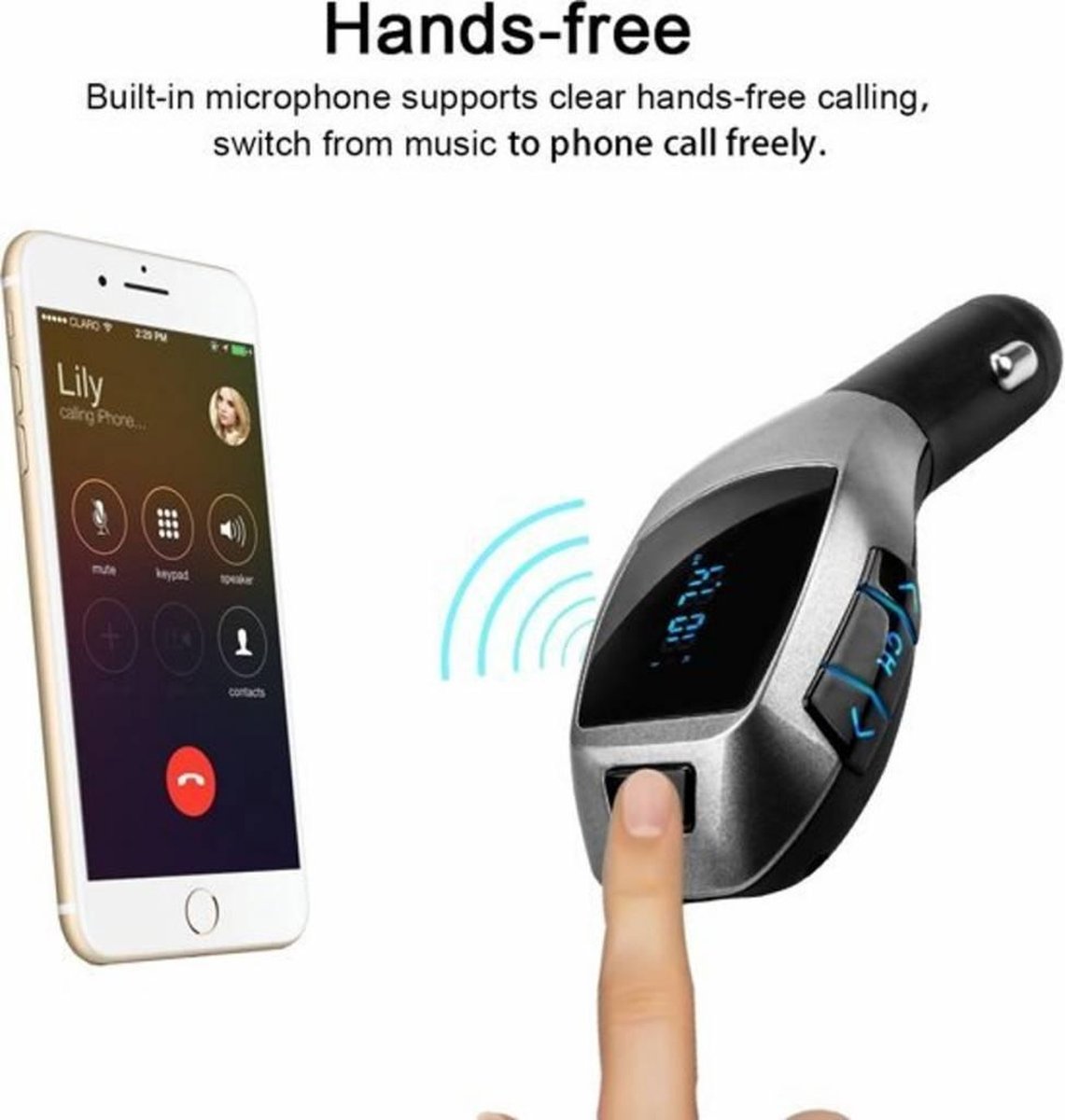 Transmetteur FM Bluetooth Pour Voiture X5 – Lecture MP3, Carte SD, USB, Appel Mains Libres