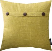 Lucy’s Living Luxe Sierkussenhoes BUTTON  - mosterd geel - 45 x 45 cm - polyester - linnen - kussen - kussens - fluweel - wonen - interieur