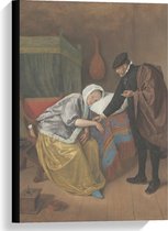 Canvas  - Oude meesters - De zieke vrouw, Jan Havicksz. Steen - 40x60cm Foto op Canvas Schilderij (Wanddecoratie op Canvas)