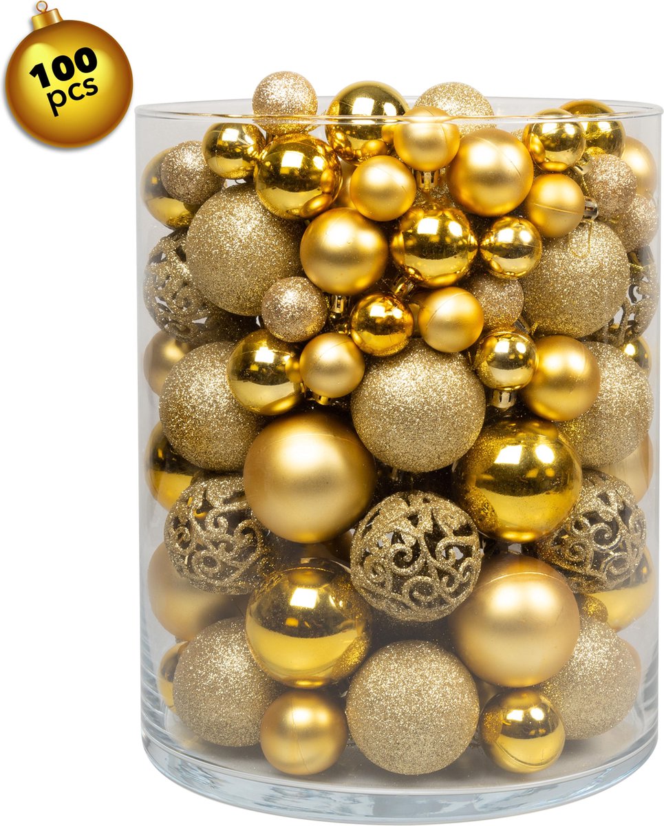 Kerstballen Plastic – Kerstversiering GOUD - Kerstbal Set Van 101 Stuks Met Piek - Voor Een Stijlvolle Kerstboom