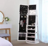 SONGMICS Sieradenkast 140 cm hoog, sieradenorganizer met verlichte binnenspiegel, spiegelkast wand- of deurmontage, afsluitbaar, cadeau-idee, wolkenwit JJC032W01