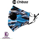 Camouflage Blauw - Chibaa - JS2DEAL - Leger Print - Mondkapje Wasbaar  en verstelbaar Mondmasker Met 1 vervangbare PM2.5 Filter - Katoenen Mondmasker met ventiel en filter- ijzeren neusbeugel