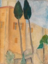 Amedeo Clemente Modigliani, Cipressen en huizen bij Cagnes, 1919 op canvas, afmetingen van dit schilderij zijn 75x100 cm