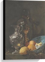 Canvas  - Oude meesters - Stilleven: zilveren kan & porseleinen kom, Willem Kalf - 40x60cm Foto op Canvas Schilderij (Wanddecoratie op Canvas)