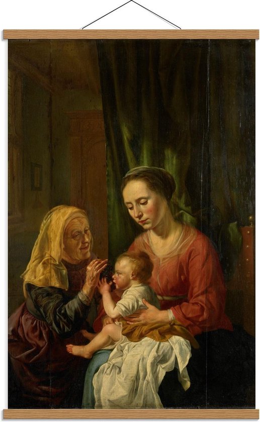 Schoolplaat – Oude meesters - Maria met kind en de heilige Anna, Dirk v Hoogstraten - 60x90cm Foto op Textielposter (Wanddecoratie op Schoolplaat)