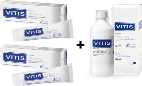 wijs Briesje gerucht 2x Vitis Whitening tandpasta + 1 Vitis Whitening Mondwater | bol.com
