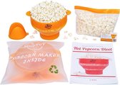 SilcoPoP 4in1 Popcorn Maker Bundle Orange - Siliconen Popcorn Popper Simpel & Opvouwbaar
