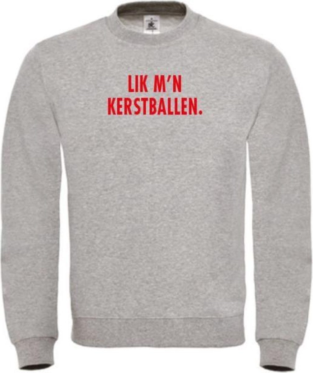 Foute kersttrui grijs S - Lik m'n kerstballen - rood - soBAD. | Kersttrui soBAD. | kerstsweaters volwassenen | kerst hoodie volwassenen | Kerst outfit | Foute kerst truien