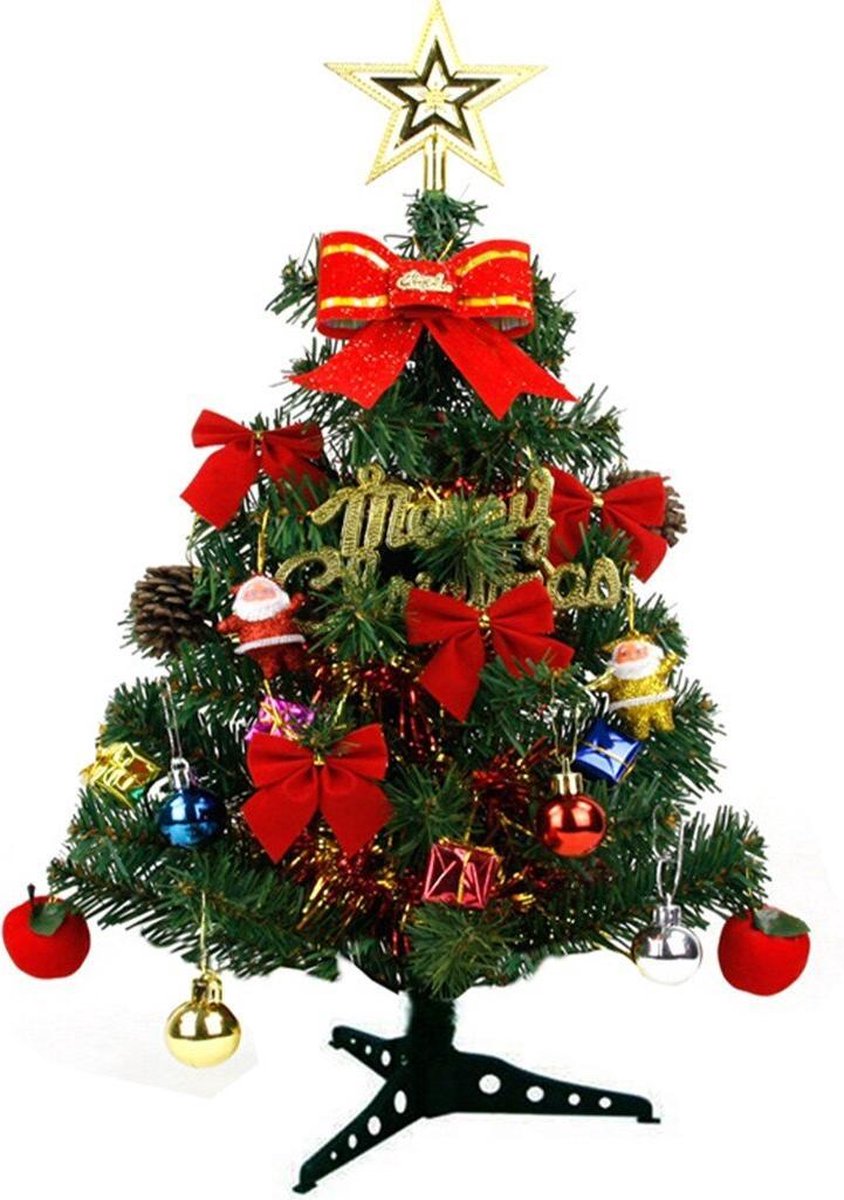 Mini Kerstboom Compleet met versiering en lichtjes 60cm Incl
