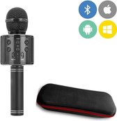 Bluetooth Karaoke Microfoon - Draadloos met HiFi Speaker Box - Set voor Android/iPhone/Apple - Zwart - Met Micro-SD Poort en USB Oplaadbaar - Inclusief Opbergcase