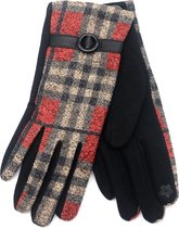 Dielay - Handschoenen met Schotse Ruit - Dames - One Size - Touchscreen Tip - Bruin en Rood