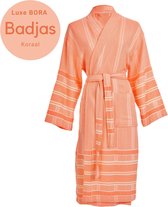 ANATURES Luxe BORA Badjas Dames - Maat L/XL - Fairtrade Hamam Kimono – Unisex Ochtendjas 100% Katoen – Sauna - KORAAL