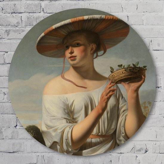 Muurcirkel ⌀ 40 cm - Meisje met een brede hoed, Caesar Boëtius van  Everdingen, ca.... | bol.com