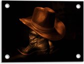 Tuinposter – Cowboyhoed en - Laarzen - 40x30cm Foto op Tuinposter  (wanddecoratie voor buiten en binnen)