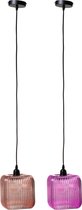 J-Line Lamp Ribbels Vierkant Glas Roze/Paars Assortiment Van 2