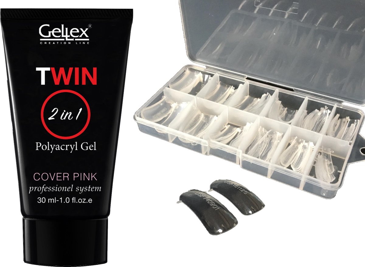 Twin Polygel Cover pink 30 ml incl. Gratis Dual Nageltips 120st- Geschikt voor UV & LED lamp - Gellak - Polygel Nagels