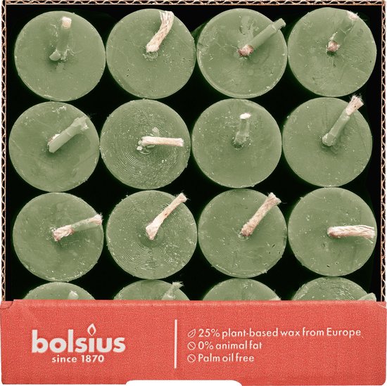 Bolsius - 16 Dinerkaarsen Rustiek - Olijf Groen - Bolsius