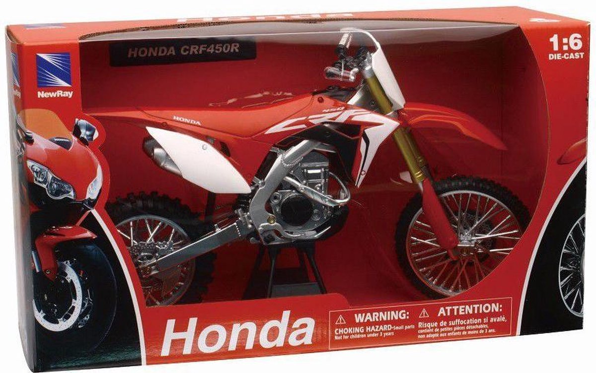 Moto de Ferro Trilha Miniatura Honda CRF 450R 1:6 na Caixa New-Ray