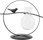Houder Bird 1x Glass Vase Zwart 19,5x10,5xh17,5cm Rond Metaal-glas