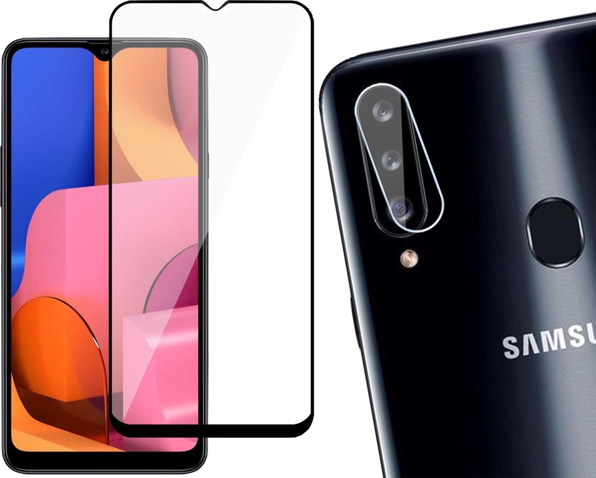 Screenprotector geschikt voor Samsung A20s + Camera Lens - FullGuard Glas Screen Protector