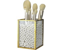 Make-up kwastenhouder Pearl | Glas, Messing | Goud, Transparant | Make-up organizer | Cosmetica opbergdoos | Kwasten houder | Kwasten opbergen | Houder voor make-up kwasten | Kwasten organizer  | Brushes holder | Beautybox | Pennenbakje