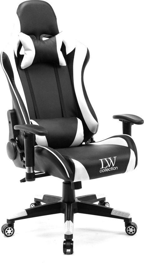 Gamestoel Zwart Wit verstelbaar LW - Verstelbare Bureaustoel - Gamingstoel... | bol.com